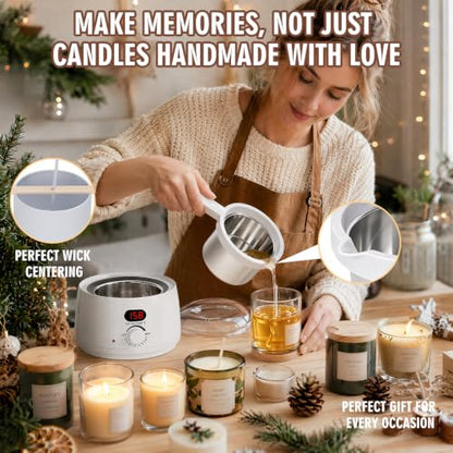 Electric Candle Wax Melter, Wax Warmer for Hair Removal with Detachable Stainless Steel Pot and Digital Temperature Control, Wax Heater for DIY Candle Making, Soap Making, Wax Crafts, Easy Cleaning - color: White