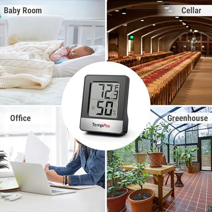TempPro TP49 3 Pack Digital Hygrometer Indoor Thermometer | Humidity Meter Mini Hygrometer Thermometer with Temperature and Humidity Monitor Room, Black - color: Black Indoor Thermometer