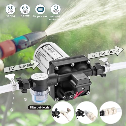 RV Water Pump 12 Volt DC 5.0GPM 55PSI Replacement For 4008-101-A65 Water Pump Self Priming Diaphragm Pump with Pressure Switch for RV Kitchen Bathroom Marine Yacht Garden Camper Water Pumps - color: Plastic