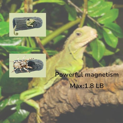 Magnetic Reptile Hide Cave,Resin Hollow Tree Trunk Hideout for Crested Gecko, Lizard, and Snakes,Climbing Toy & Terrarium Decor