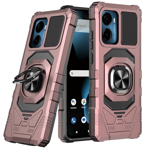 for Cricket Magic 2 5G 2024 U655AC Robotic Ring Stand Hybrid Cover Phone Case + Extreme Band (Rose Gold) - color: Rose Gold