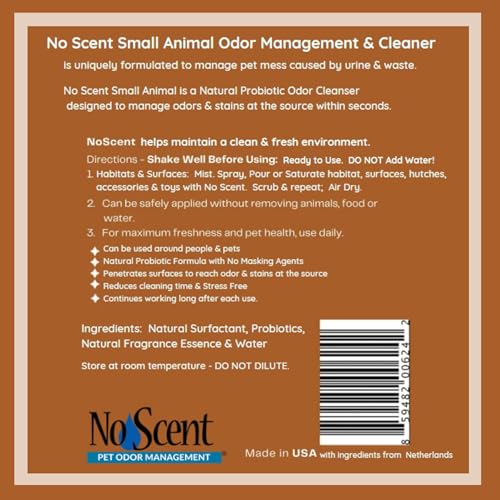 No Scent Small Animal Guinea Pig Cage Cleaner | Hamster & Rabbit Habitat Pet Odor Spray (2 Fl Oz / 59 mL) - size: 2 Fl Oz (Pack of 1)