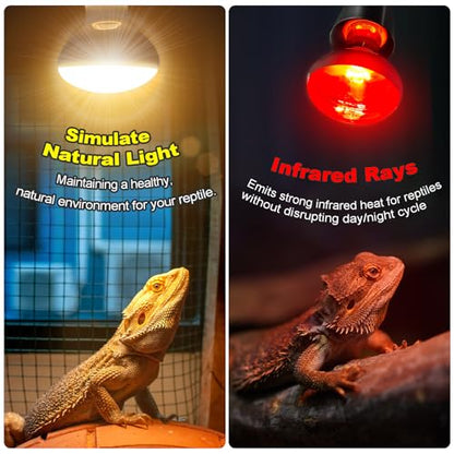 MIXJOY 100W Reptile Heat Lamp Bulb Combo, 2PCS Day & Night Reptile Heat Bulbs, UVA Daylight Intense Heat Basking Bulb Infrared Heat Light Bulb for Reptiles, Lizard, Tortoise, Bearded Dragon Chickens - style: 100W Day&Night Bulbs