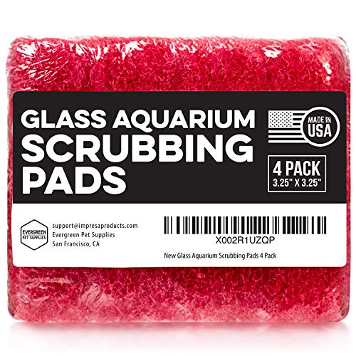 Evergreen Pet Supplies Aquarium Glass Cleaner Sponge - Non-Scratch Aquarium Glass Scrubber - Durable Tank Sponge Cleaner - Ergonomic Fish Tank Pad - Pack of 4, Red, 3.25 in x 3.25 in x 1 in