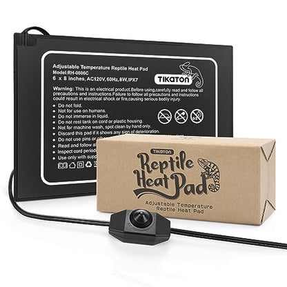 Tikaton Reptile Heat Pad - Adjustable Temperature Under Tank Heater for 10-20gal/30-40gal Tank, Terrarium Heat Mat for Turtle/Snake/Lizard/Frog/Spider/Plant Box - size: 1 Pack-6" X 8"