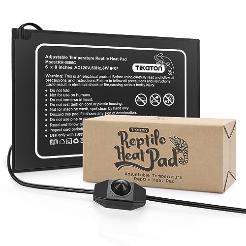 Tikaton Reptile Heat Pad - Adjustable Temperature Under Tank Heater for 10-20gal/30-40gal Tank, Terrarium Heat Mat for Turtle/Snake/Lizard/Frog/Spider/Plant Box - size: 1 Pack-6" X 8"