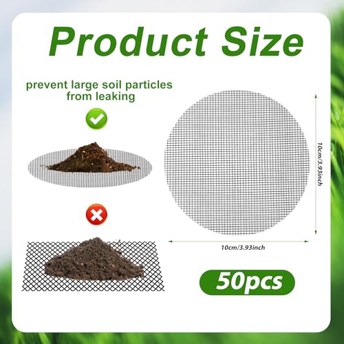 50pcs 4 Inch Flower Pot Hole Mesh Pad, Polyethylene Round Bonsai Mesh Drainage Screens Plant Pot Drainage Mesh Flower Pot Bottom Mesh Pad for Garden Potted Plants Prevent Soil Loss