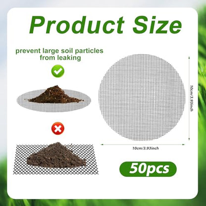 50pcs 4 Inch Flower Pot Hole Mesh Pad, Polyethylene Round Bonsai Mesh Drainage Screens Plant Pot Drainage Mesh Flower Pot Bottom Mesh Pad for Garden Potted Plants Prevent Soil Loss