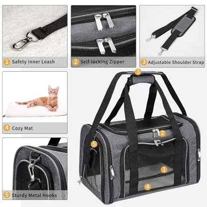 Soft-Sided Cat/Dog/Pet Carrier, Collapsible Pets Travel Carriers | for Big Cats/Small Dogs with Shoulder Strap & Removable Mat, Mesh Puppy Carry Bag,Up to 16 Lbs,TSA Airline Approved-Dark Grey - color: Dark Grey, size: 17"L x 11"W x 11"H