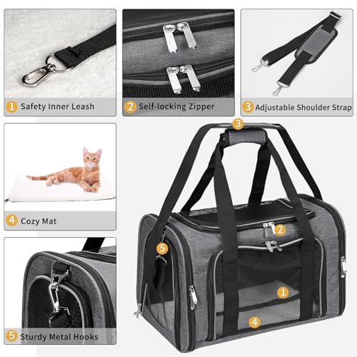 Soft-Sided Cat/Dog/Pet Carrier, Collapsible Pets Travel Carriers | For Big Cats/Small Dogs with Shoulder Strap & Removable Mat, Mesh Puppy Carry Bag,Up to 25 Lbs,TSA Airline Approved-Dark Grey - color: Dark Grey, size: 20"L x 13"W x 13"H