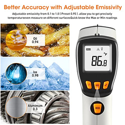 Infrared Thermometer Gun -581112, Laser Thermometer Temperature Gun with LCD Display, Ideal for Cooking, BBQ, Oven, Adjustable Emissivity - color: 1022℉-Gray