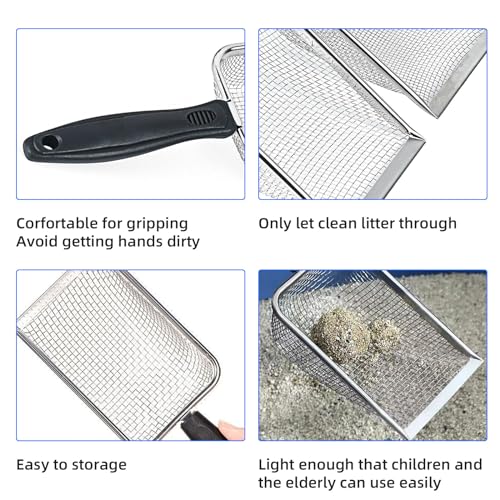 Cat Litter Scoop, Stainless Steel Mesh Scoop Away Cat Litter, Kitty Litter Scoop 2.8mm Hole, Non-Stick Cat Litter Scoop for Crystal Litter|Pine Pellets|Small Pieces, Litter Cleaner Beach Mesh Shovel