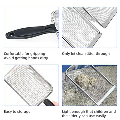 Cat Litter Scoop, Stainless Steel Mesh Scoop Away Cat Litter, Kitty Litter Scoop 2.8mm Hole, Non-Stick Cat Litter Scoop for Crystal Litter|Pine Pellets|Small Pieces, Litter Cleaner Beach Mesh Shovel