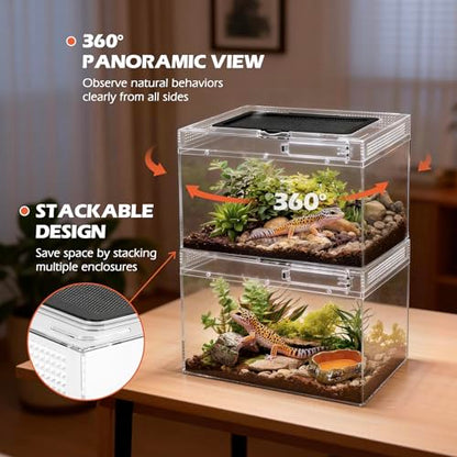 AZV Reptile Tank Starter Kit,8 Piece Escape Proof Hermit Crab Cage XLarge | All In One Lizard Terrarium,Multi-Vent Compatible Gecko Habitat,Clear PC Material Frog Enclosure,Easy-Clean Waterproof Base - size: XLarge(19.5*10.5*9.4IN)