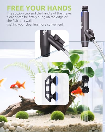 SEAOURA Aquarium Vacuum Gravel Cleaner Adjustable Fish Tank Siphon Cleaner | Manual Python Water Changer with Air Push Button, Fishtank Syphon Vacuums Cleaning Kit for Turtle Poop Suck Manure Wash Sand - color: Navy blue + Silver gray
