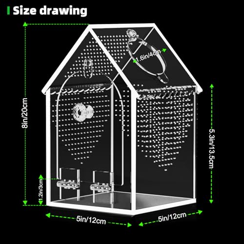 Cycodo Jumping Spider Enclosure,Warp-Proof Seamless Acrylic Tarantula Terrarium,Front Opening Bug Habitat with Feeding Port for Praying Mantis,Hermit Crabs,Snail,Micro Reptile(5" L*5" W*8" H) - size: 5"L * 5"W * 8"H