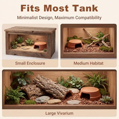 Terracotta Reptile Hide, 6.9x6.9 Bionic Humid Hideout with Smooth Entrance | Fish Tank Decorations, Basking Platform for Turtle, Frog, Toad, Bearded Dragon, Leopard Gecko, Snake, Crested Gecko