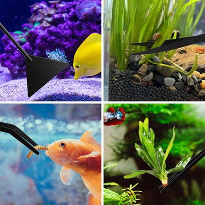 Tifanso 4-in-1 Aquarium Aquascape Tool Kit with Tweezers Scissors Scraper | Rustproof, Long Handle, For Plant Trimming Algae Scraping Reptile Feeding, Fits Aquariums Terrariums, Tank Accessories