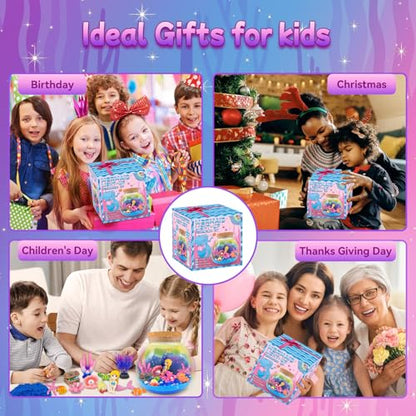 7july Mermaid Terrarium Craft Kit for Kids - LED Night Light Up & Remote Mermaid Birthday Gifts Toys for Girls Age 5 6 7 8 9 10 11 12 Year Old - style: Mermaid