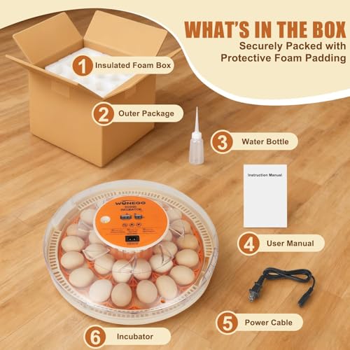 Nest II - 30 Egg Incubator for Large-Batch Hatchers, Hands-On Control, Auto Egg Turning, Manual Water Fill, Consistent Temp, Real-Time Display, Candler for Chicken, Goose, Duck, Quail, Pigeon, Turkey - size: 30 Egg [Orange]