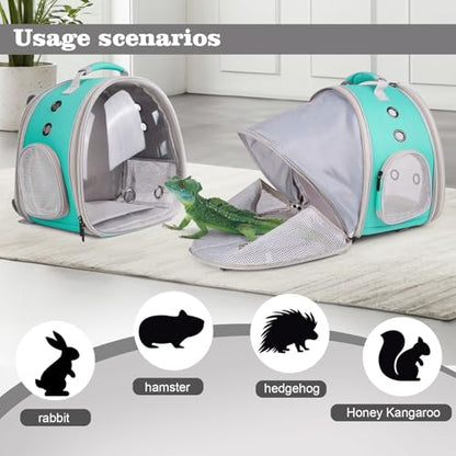WEVONIGU Expandable Small Animal Backpack Carrier with Clear Bubble Window Large Space Travel Cage for Hedgehog Rat Parrot,Bearded Dragon,Sugar Glider,Airline Approved (Green, BE Backpack) - color: Green, size: BE Backpack
