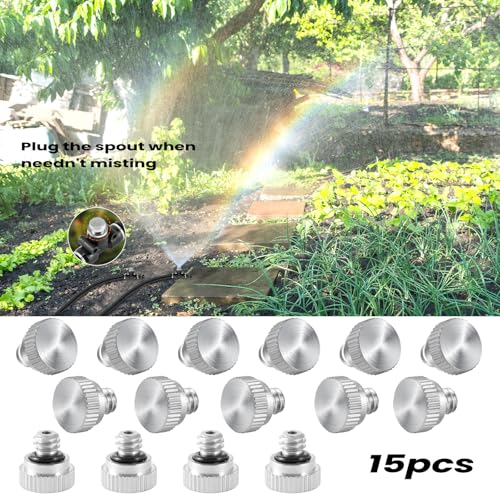 15Pcs Brass Misting Nozzle Plugs for Outdoor Spray Cooling System | Heavy Duty 10/24 UNC Mister Nozzle Plugs,End Plugs for Greenhouse Patio Misting System - size: 15 Pcs Plugs