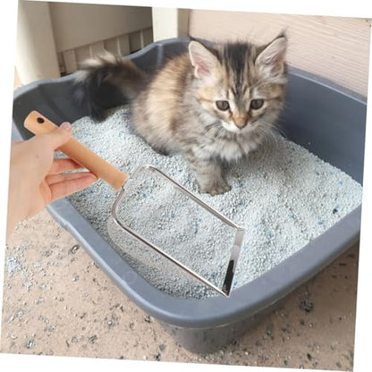 Stainless Steel Cat Litter Scoop with Wood Handle, 2x2mm Mesh Rock Sifter for Reptile and Small Pet Litter Cleaning, Sturdy Home Shovel for Kitten and Hamster Sand Management