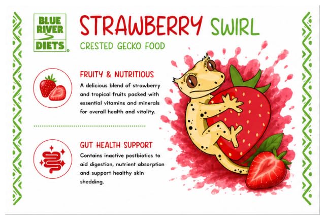 Blue River Diets Crested Gecko Diet | Strawberry Swirl | All Natural Low Fat Complete Gecko Food | 2.1oz