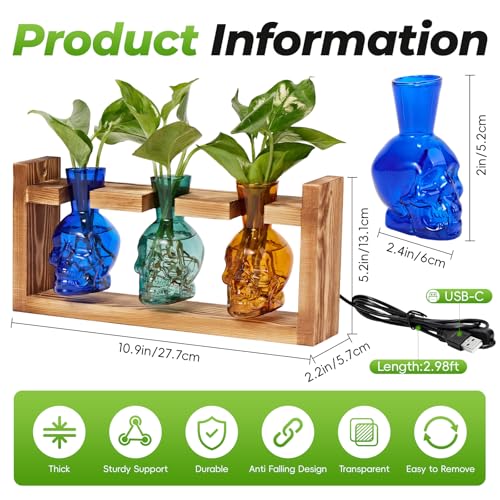 Skull Plant Propagation Station with LED Lights - Halloween Decor Skull Planter, Hydroponics Pot for Office, Unique Gifts for Women & Plant Lovers(3*Mixed Color) - color: 3*Mixed color