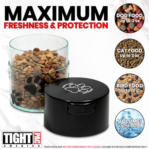 Pawvac 3 Ounce Vacuum Sealed Pet Food Storage Container; Black Cap & Clear Body/Black Paws - color: Clear Paws, size: TV2