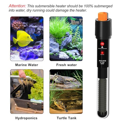 100Watt Aquarium Heater for 15-25 Gallon Fish Tank, Adjustable Submersible Heater Thermostat with Thermometer Strip and Suction Cup