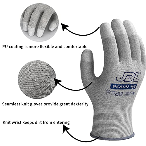 JDL ESD Work Gloves, Anti-Static Gloves for PC Building, 6 pairs, Computer Installation & Repair, High Resistance Carbon Fiber Gloves, Medium - color: Gray(pack of 6), size: Medium