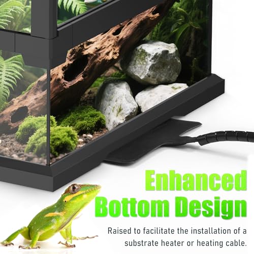 18’’18’’24’’ Reptile Terrarium with Full View Tempered Glass, 32 Gallon Reptile Habitat Comes with Feeding Port and Mesh Top Vent, Suitable for Reptiles Such as Lizard, Gecko and Snake