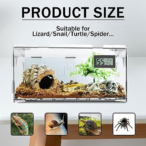 Reptile Terrariums, with Temperature Hygrometer, 11.8"x7.9"x5.9" Acrylic Reptile Breeding Box Terrarium Cage Tank for Small Reptile Insect Home Office - size: Terrestrial S (No Tray)