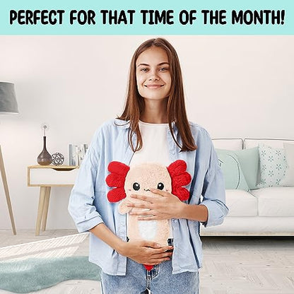 Axolotl Microwavable Unscented 1.5 lbs Heating Pad For Women And Kids- Cute Soft Cozy Pillow Plush Heatable Warm Stuffed Animals- Kawaii Hot And Cold Plushie Food Toy- Axolotl Gifts For Girls And Boys - style: Peach Axolotl