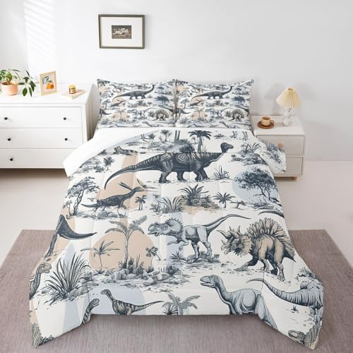 Erosebridal Kids Dinosaur Comforter Set, Dino Palm Tree Bedding Set Twin Size for Boys Teens Adult Bedroom, Ancient Animal Duvet Sets Mountain Tropical Botanical Quilted Duvet with 1 Pillow Case - color: Multi 15, size: Twin