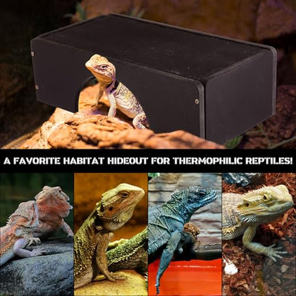 Weysat Large Bearded Dragon Basking Platform 12.6x7x4 Inch Reptiles Habitat Cave Hideout with Heat Storage Slate Stone Gecko Basking Rock Climbing Accessories for Snakes Leopard Crested Lizard Turtle