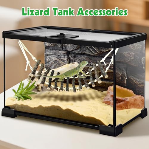 BNOSDM Reptile Climbing Ladder 2 Pcs Gecko Bridge Bearded Dragon Hammock with Suction Cup Wooden Basking Lounger Leopard Gecko Tank Accessories for Lizard, Hermit Crab, Tree Frog, Snake - color: 2pcs-Applewood