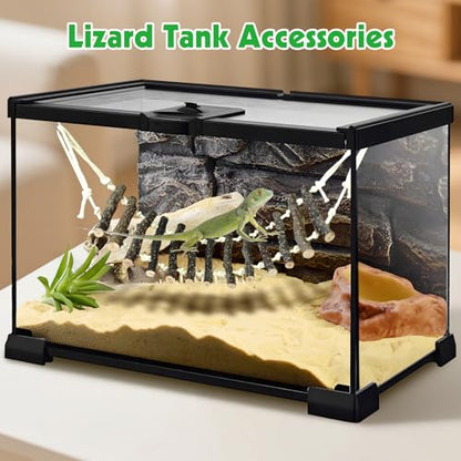 BNOSDM Reptile Climbing Ladder 2 Pcs Gecko Bridge Bearded Dragon Hammock with Suction Cup Wooden Basking Lounger Leopard Gecko Tank Accessories for Lizard, Hermit Crab, Tree Frog, Snake - color: 2pcs-Applewood