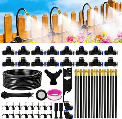 Upgraded 5/16" Drip Irrigation Kit (100FT), High-Flow Garden Watering System with 16 Bendable 360° Brass Misting Nozzles, Quick-Push Connectors & Leak-Proof Design for Patio, Greenhouse & Flower Beds - size: 100FT