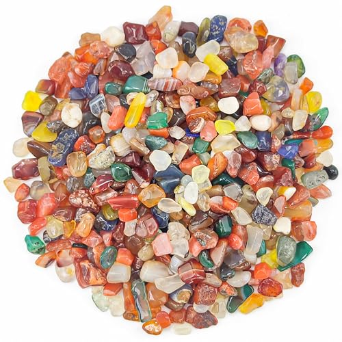 Mixed Color Agate Tumbled Stones 1.5LB,0.3"-0.35 Natural Gemstone Chips for Aquarium Gravel, Vase Filler,Succulent Top Dressing,DIY Crafts - color: Agate, size: 1.5lb