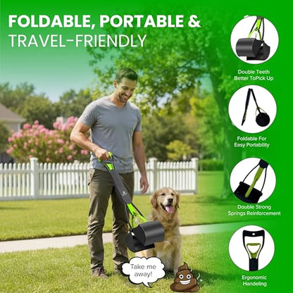 SHAZORY Pooper Scooper for Dogs & Cats – Long Handle, Heavy-Duty Design with Bag Dispenser, Poop Scooper for Large Dogs, Dog Poop Scoop for Yard, Portable for Pet Parents & Dog Walkers (32") - size: 32"