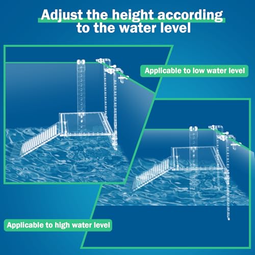 Turtle Docks Large Adjustable Turtle Basking Platform for Aquatic Turtles, Slip-Resistant Ramp, Stable Structure, Fits 0.3"-2" Thick Tanks, Adjustable Ramp Angle(13'' x 6.9'')
