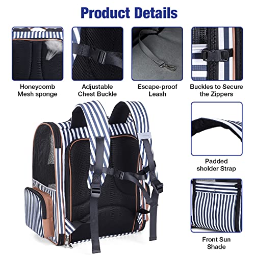 Large Cat Backpack Carrier Expandable Pet Carrier Backpack for Small Dogs Medium Cats Fit Up to 18 Lbs, Dog Carrier Backpack,Puppy Backpack Carrier, Striped - color: Striped