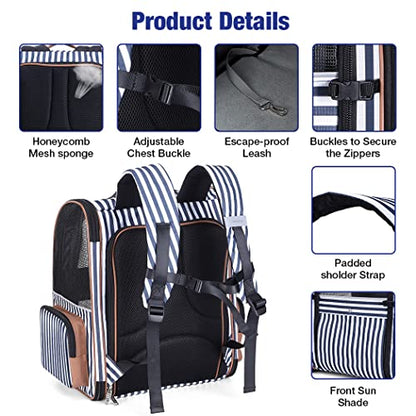 Large Cat Backpack Carrier Expandable Pet Carrier Backpack for Small Dogs Medium Cats Fit Up to 18 Lbs, Dog Carrier Backpack,Puppy Backpack Carrier, Striped - color: Striped