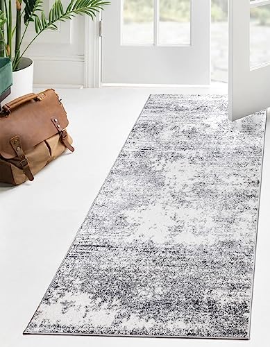 Keen Home Design Runner Rugs - 32"x119" Non-Shedding, Thick Pile Abstract Rugs for Kitchen, Living Room, Bedroom, Dining Room, Entryway - Size: 2'8" x 9'11", Abstract Cream/Grey - color: Abstract Cream/Grey, size: 2'8" x 9'11" (Runner)