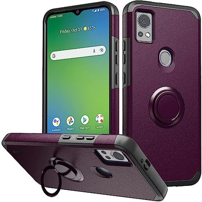 for AT&T SL112A 6782D / Cricket SL112C Shockproof Ring Stand Hybrid Cover Phone Case + Tempered Glass + Extreme Band + Stylus Pen + Pry Tool (Purple) - color: Purple
