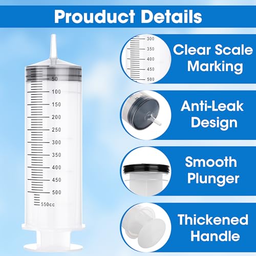 500mL Large Syringe with Tip Adapter, Large Plastic Syringe for Liquid, Individual Sterile Sealed for Scientific Dispensing, Paint, Watering - style: 500 ml