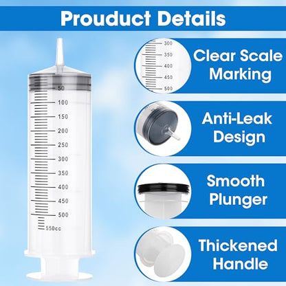 500mL Large Syringe with Tip Adapter, Large Plastic Syringe for Liquid, Individual Sterile Sealed for Scientific Dispensing, Paint, Watering - style: 500 ml