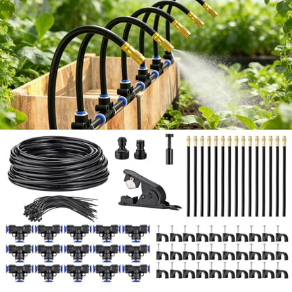 360° Adjustable Drip Irrigation System Garden Watering 5/16" Automatic Atomizing Sprinkler System with Hose Tubing Flexible Copper Nozzles Quick Connector Greenhouse Raisedbed Lawn (50ft + 15 Nozzles) - size: 50 Ft + 15pcs Nozzles
